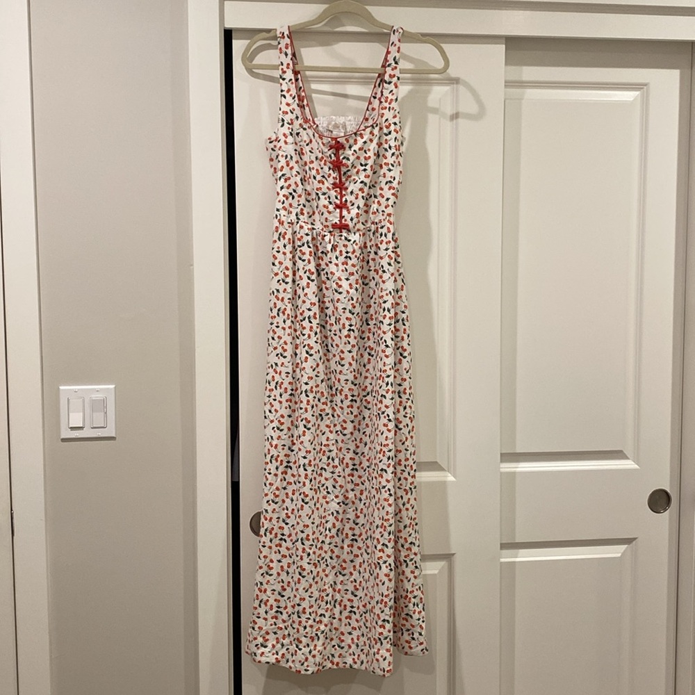 Caroline Constas Red and White Cherry Midi Dress